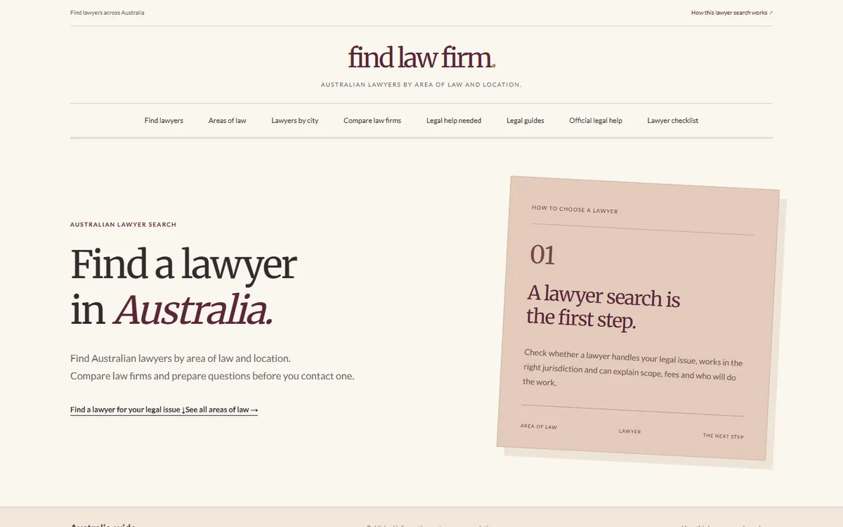 Find Law Firm homepage captured on 26 September 2026