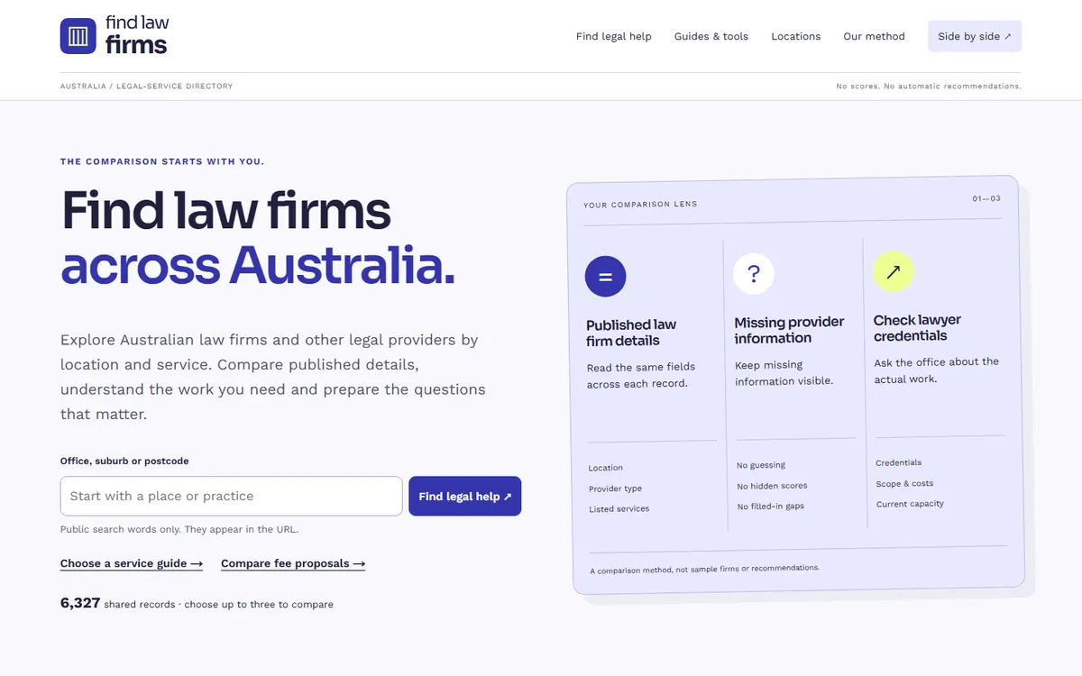 Find Law Firms homepage captured on 26 September 2026