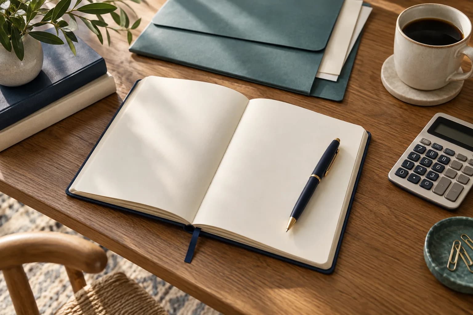 Notebook, folder and calculator for preparing questions